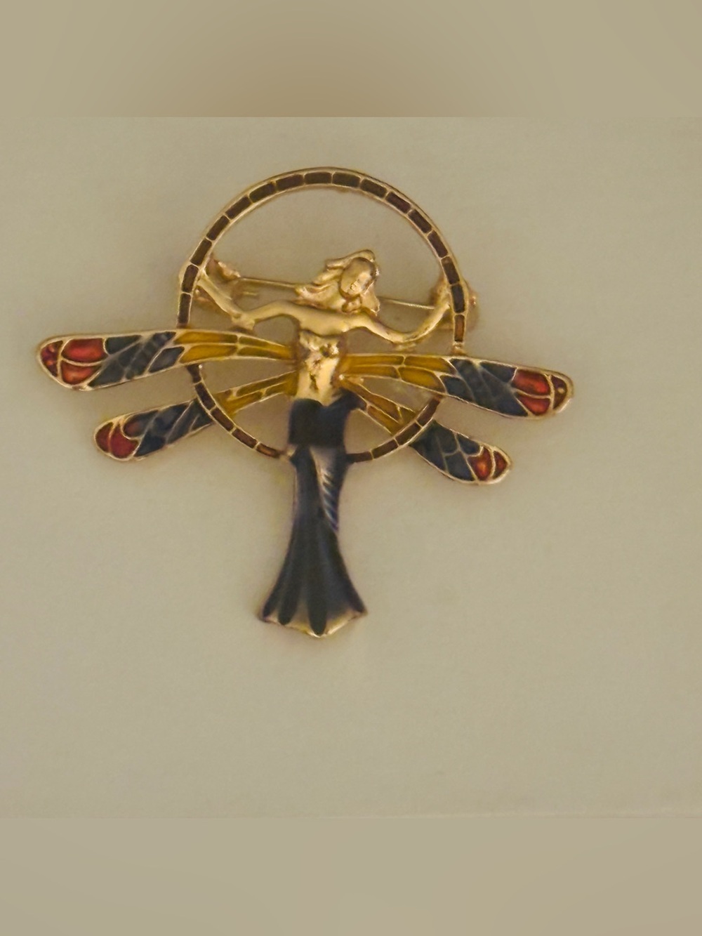 Gold-Tone Dragonfly Fairy Pendant Necklace in Multicolor Enamel